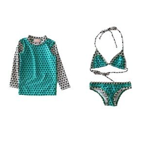 Submarine Dramaqueen Little Girls Long Sleeve Rash Guard & Bikini Palm Tree NWT